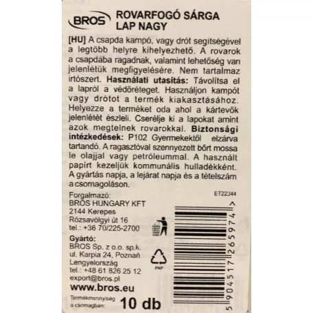 Rovarfogó lap Sárga (10db/#) 24x10cm (B388) BROS