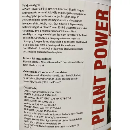 Műtrágya PlantPower 33-5-5  NPK Gél  10 kg