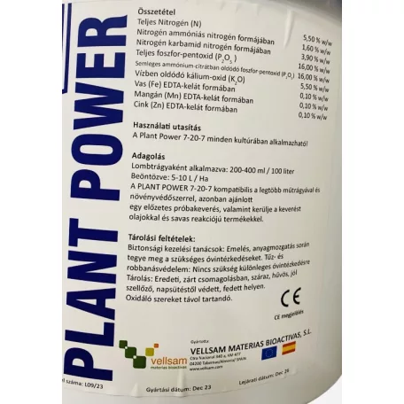Műtrágya PlantPower 7-20-7  NPK Gél  10 kg