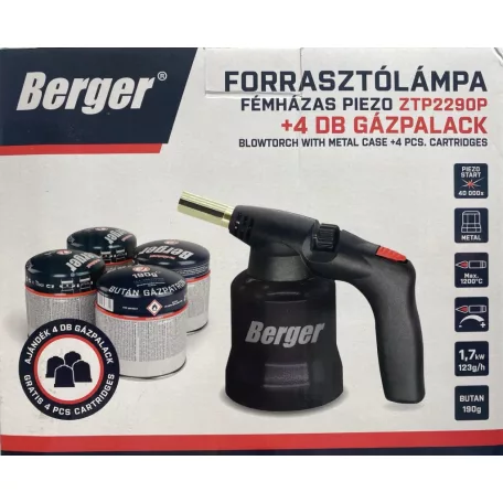 Gáz forrasztó lámpa fém házas, piezo+4 db gázpalack